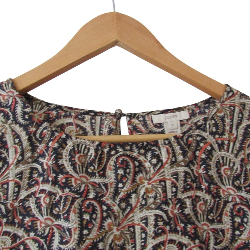 J Crew Talitha Silk Blouse 2 Paisley Floral Print Popover Keyhole Back Classic - Picture 3 of 8